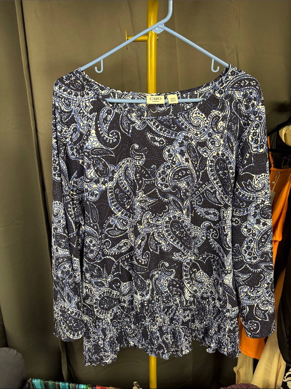 Cato Navy and White Paisley Long-Sleeve Top